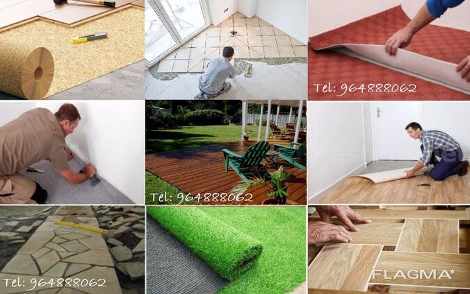 Aplicação de pavimento flutuante, cerâmicas, pedras . .